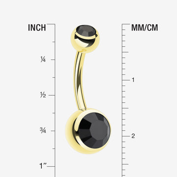 Detail View 1 of Gold PVD Double Gem Ball Steel Belly Button Ring-Black